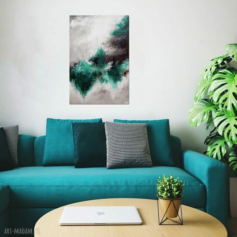 Green zone IV - abstrakcyjny obraz ręcznie malowany na płótnie 50x70 cm