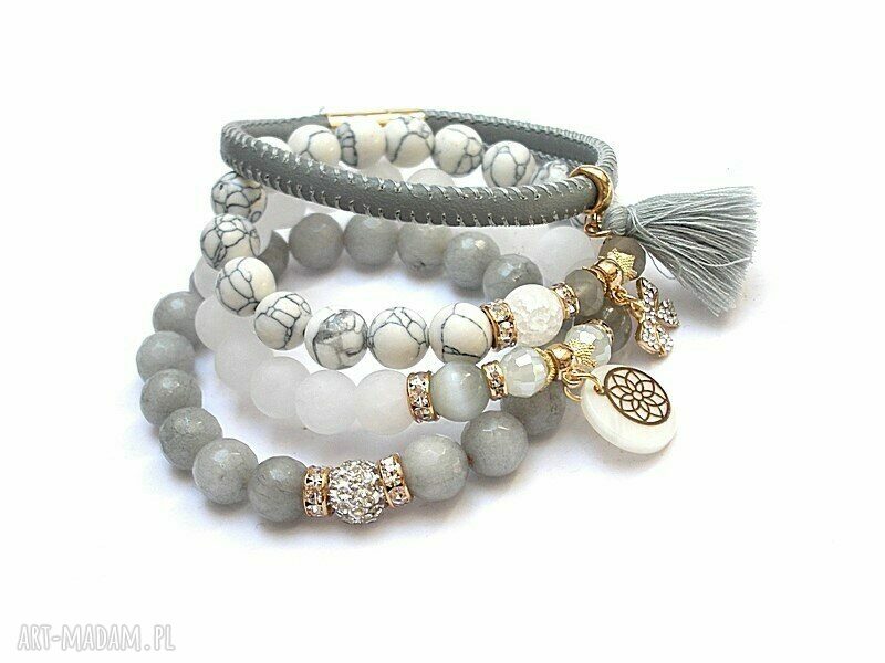Bransoletka Grey and White Vol. 2 z kamieniami w szaro białych odcieniach handmade