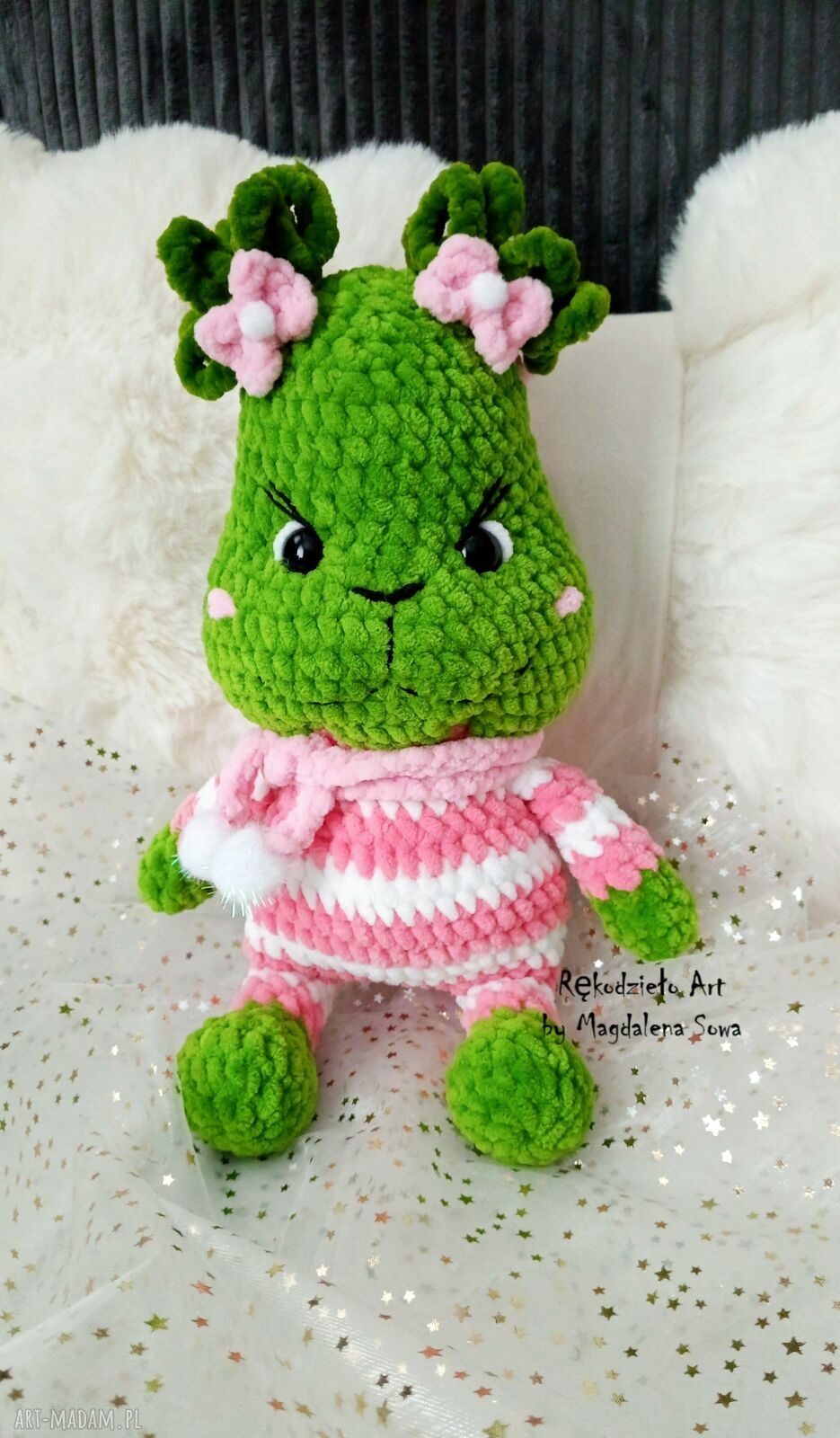 Grinch dziewczynka, Grinczka, świąteczny Grinch - maskotka ręcznie szydełkowana