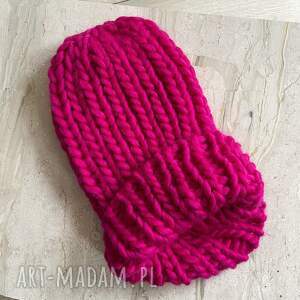 czapka beanie chunky magenta handmade