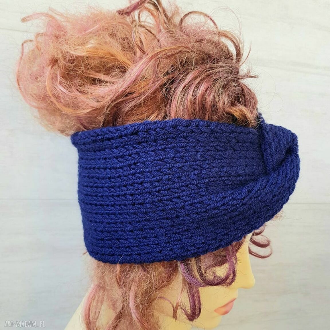 Gruba opaska ciemny granat na głowę - wygoda i ciepło na zimę, handmade