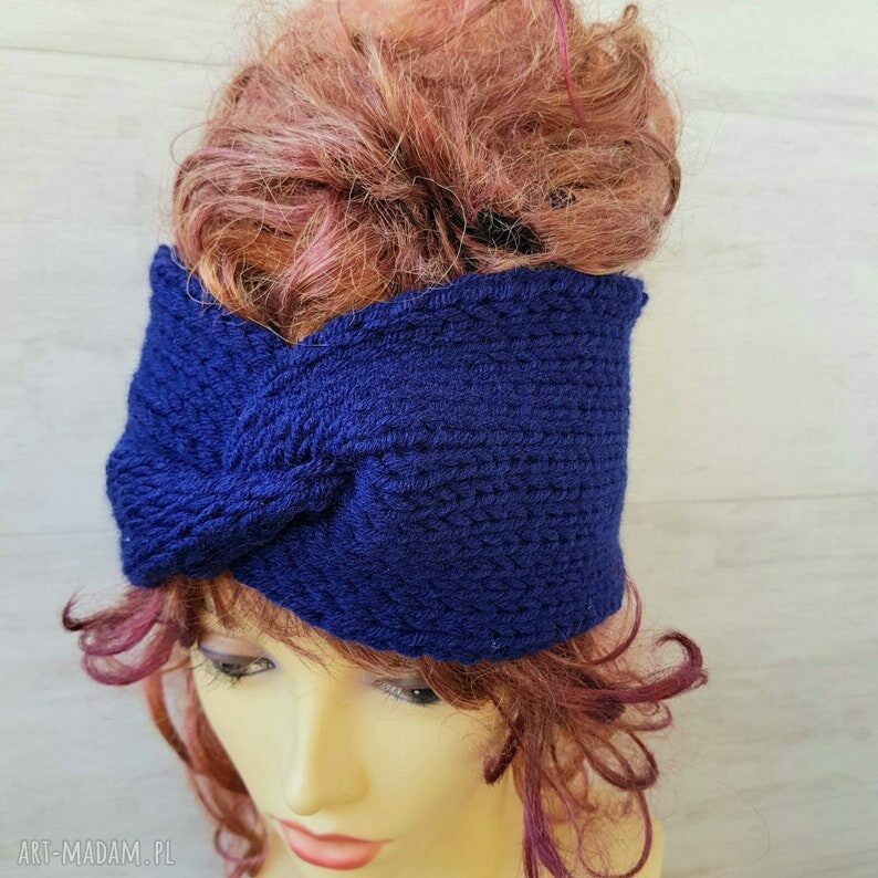 Gruba opaska ciemny granat na głowę - wygoda i ciepło na zimę, handmade