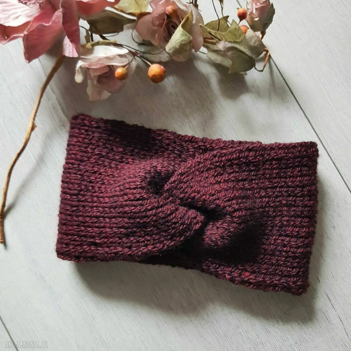 Gruba opaska zimowa Bordo Czarny Melanż - Alba Design