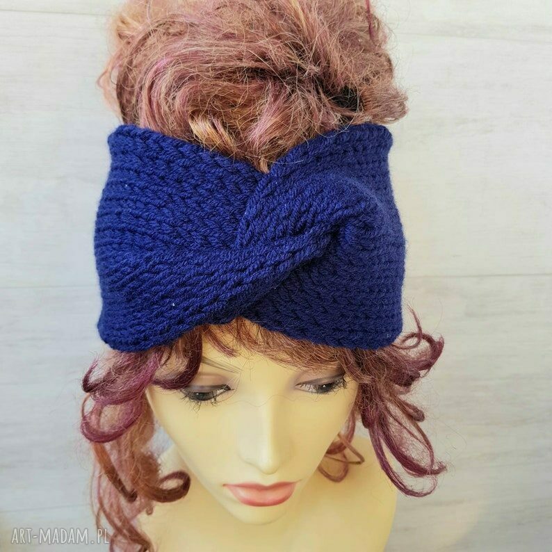 Gruba opaska ciemny granat na głowę - wygoda i ciepło na zimę, handmade