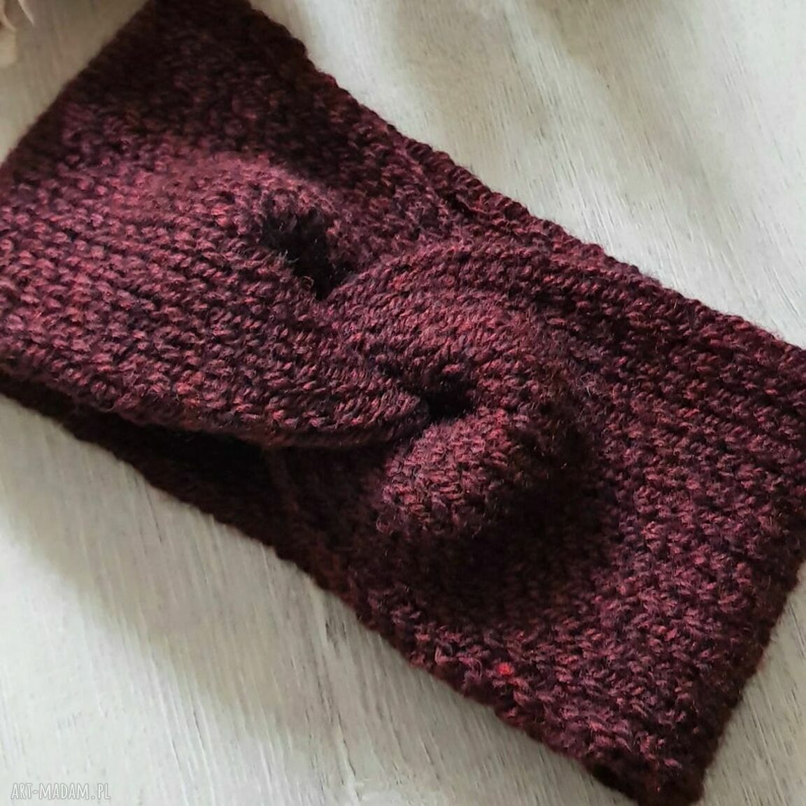 Gruba opaska zimowa Bordo Czarny Melanż - Alba Design