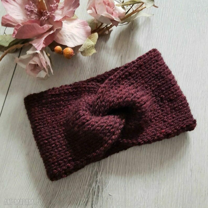 Gruba opaska zimowa Bordo Czarny Melanż - Alba Design