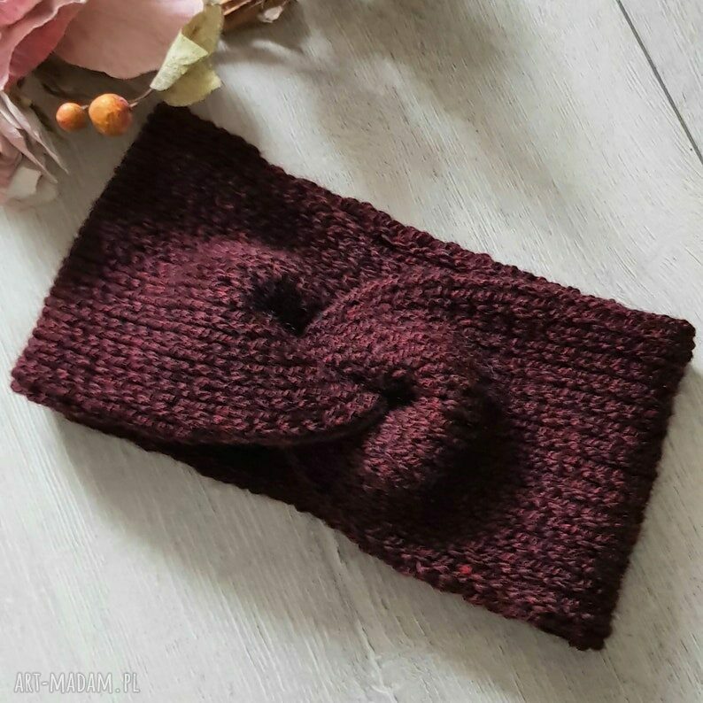 Gruba opaska zimowa Bordo Czarny Melanż - Alba Design
