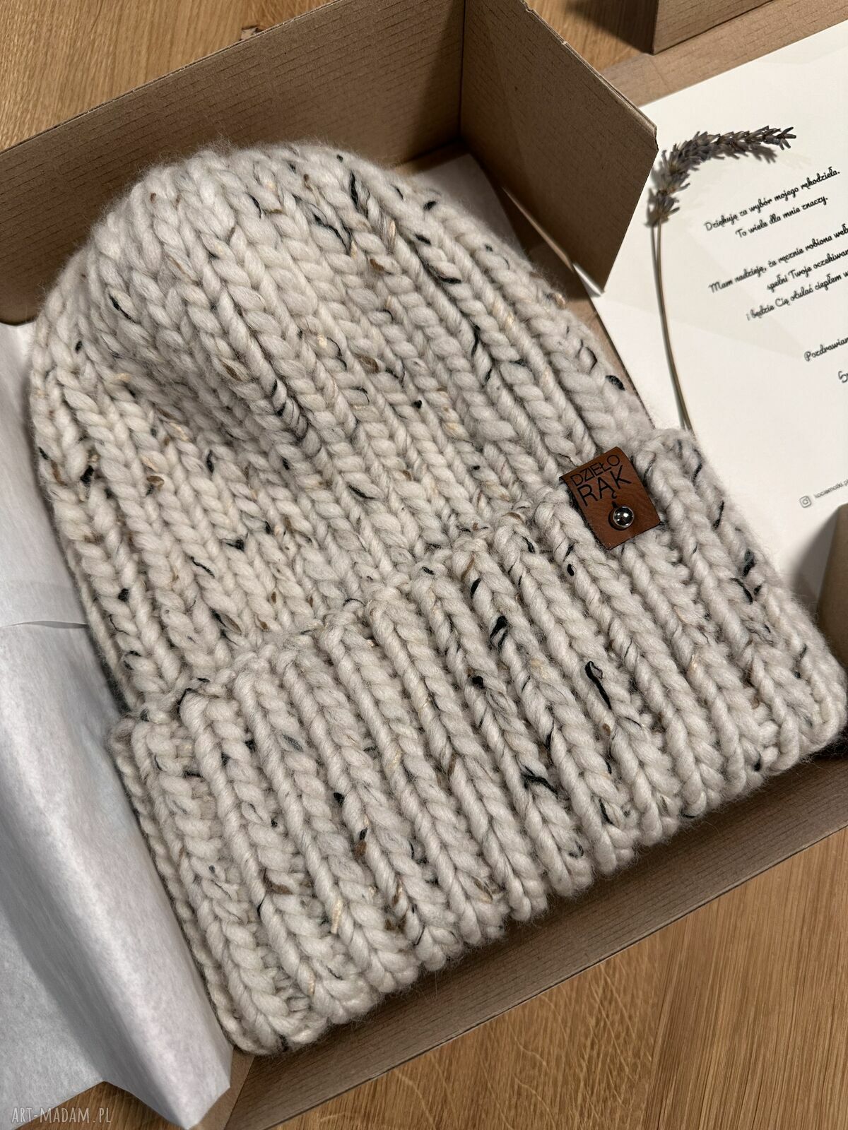Gruba wełniana czapka oversize w kolorze tweed - wełna peruwiańska