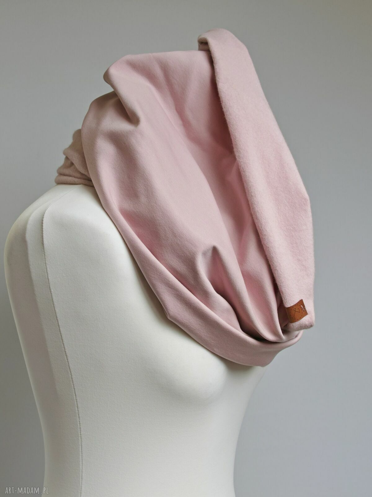 Gruby komin zimowy bawełniany damski typu tuba z zapinką - rose pink