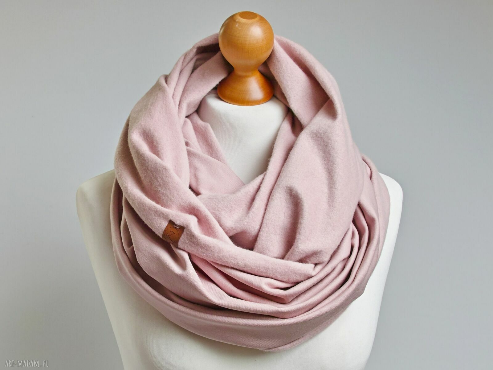 Gruby komin zimowy bawełniany damski typu tuba z zapinką - rose pink