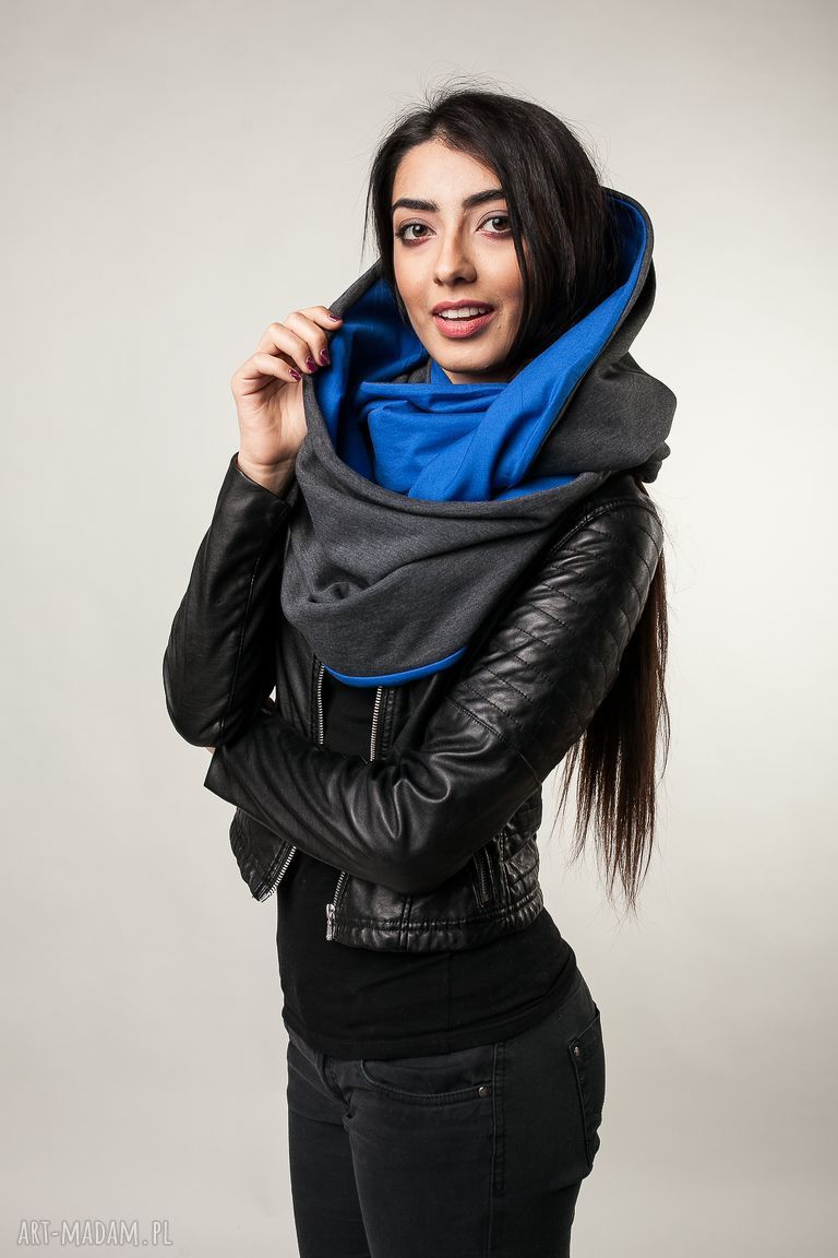 Komin xxl dwustronny grafit kobalt gruby ciepły piękny bardzo