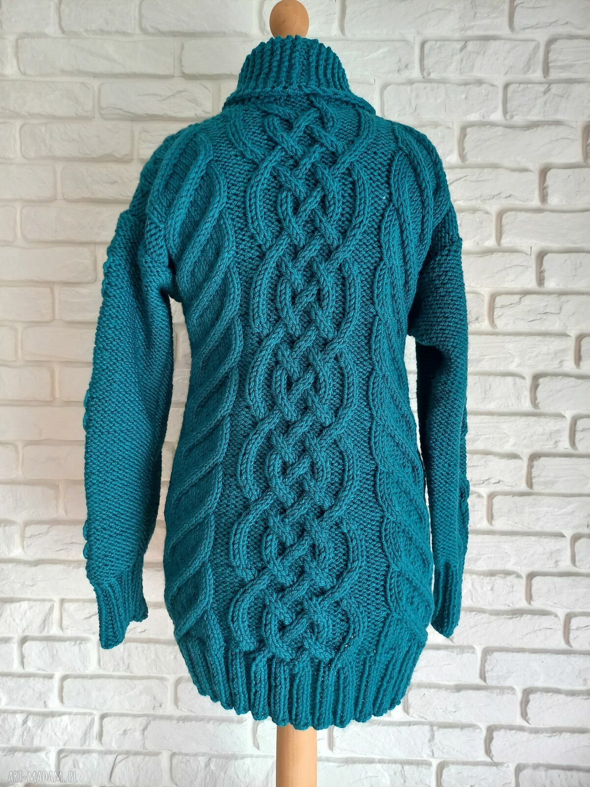 Gruby, mięsisty kardigan handmade w kolorze petrol