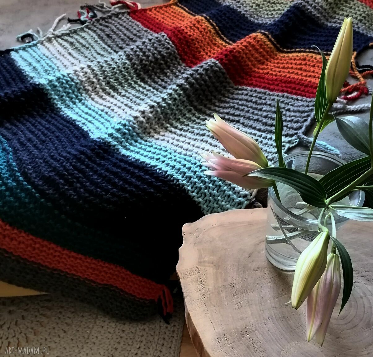 koce i narzuty: gruby pled boho Ręcznie zrobione