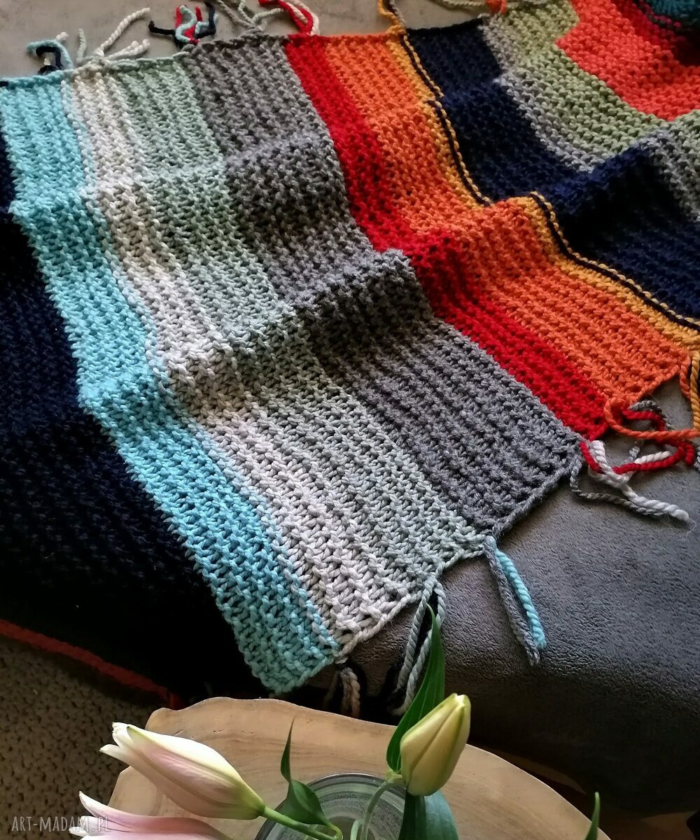 koce i narzuty: gruby pled boho Ręcznie zrobione