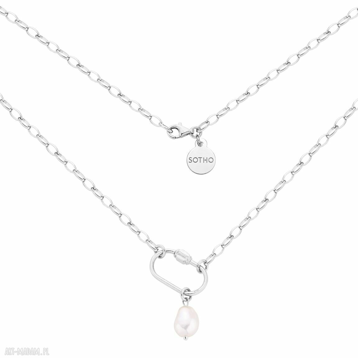 Srebrny naszyjnik ozdobnym zapięciem naturalną perłą perełka