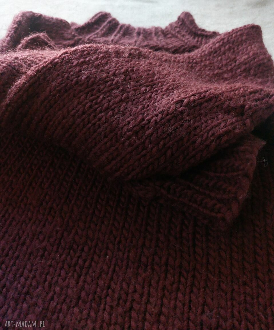 Gruby wełniany sweter z bufiastymi rękawami - reglan, 100% wełna