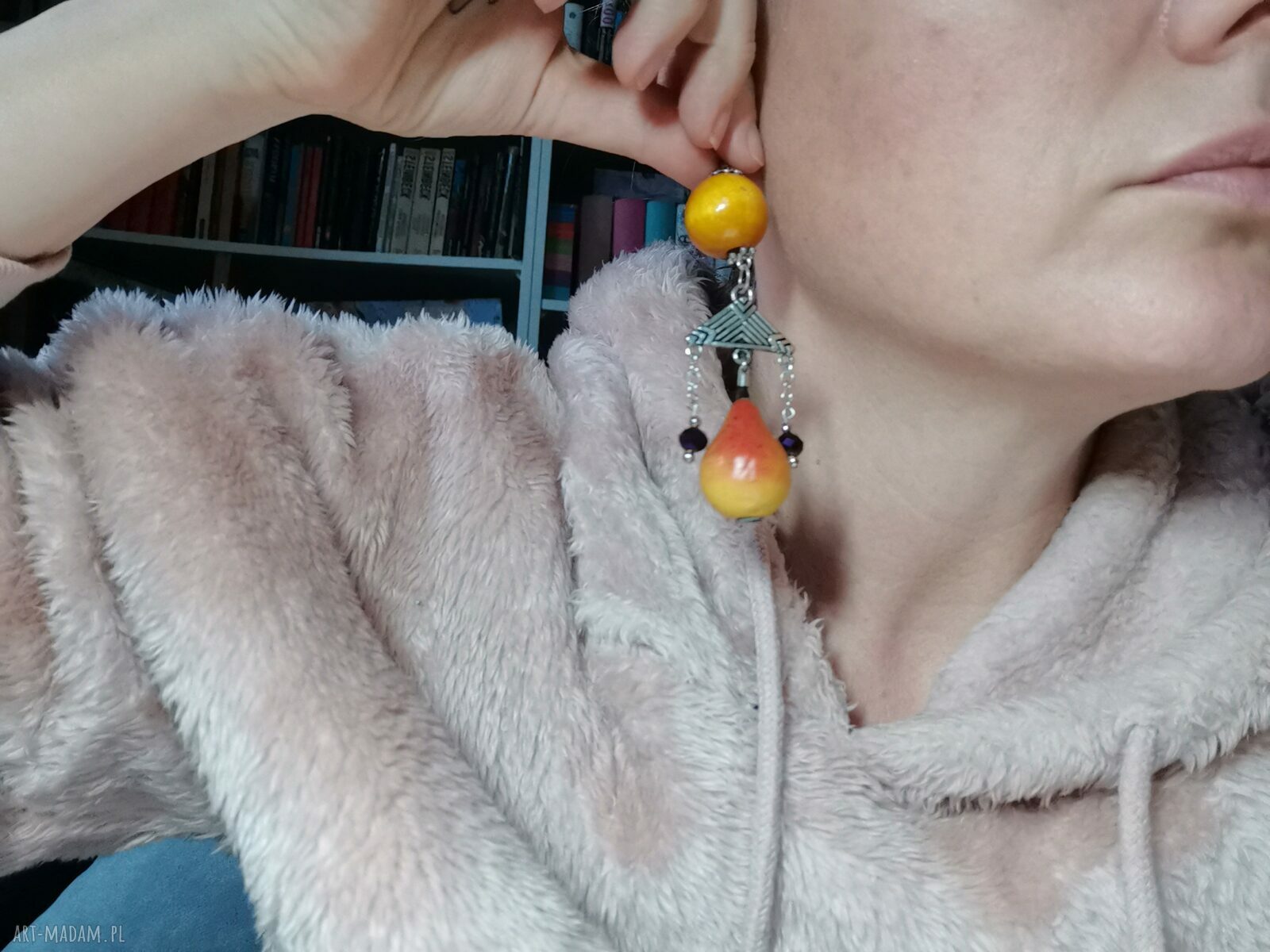 Żółte klipsy gruszki Folk Frida - etno boho z frędzlami