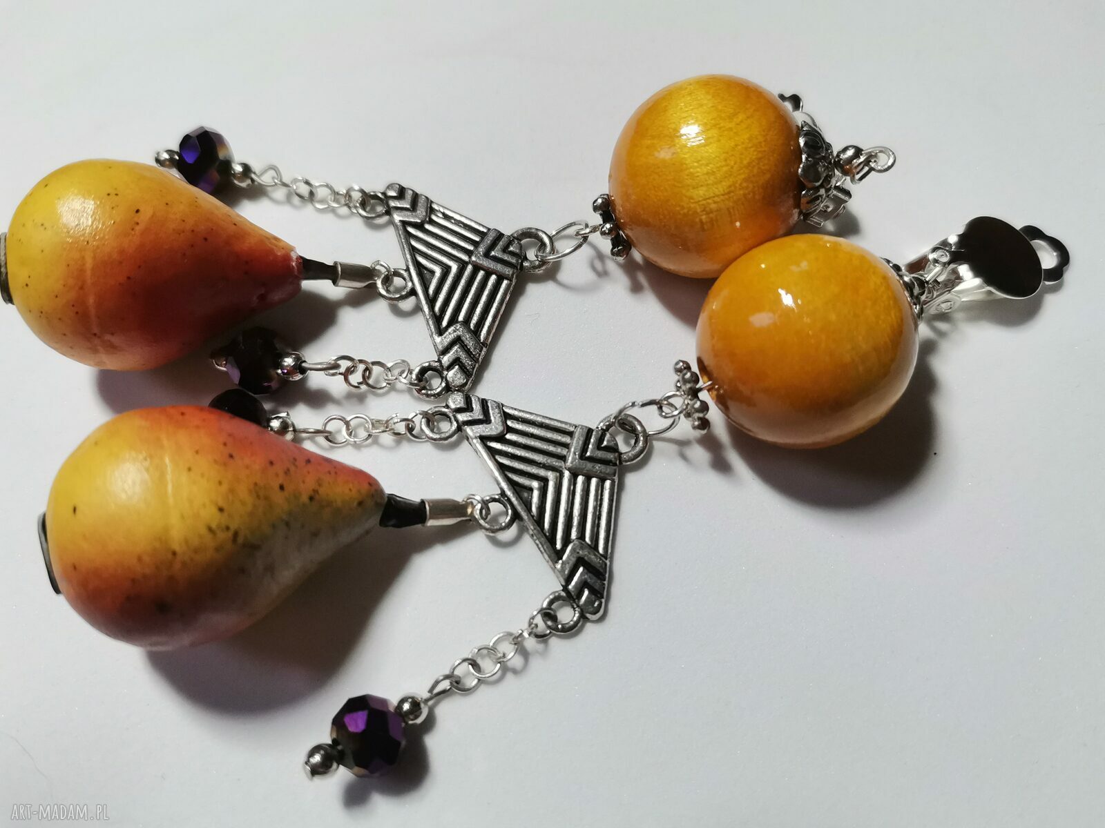 Żółte klipsy gruszki Folk Frida - etno boho z frędzlami