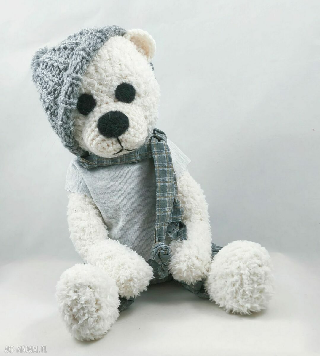 Personalizowany miś szydełkowy 38 cm - imię na koszulce, miękki handmade