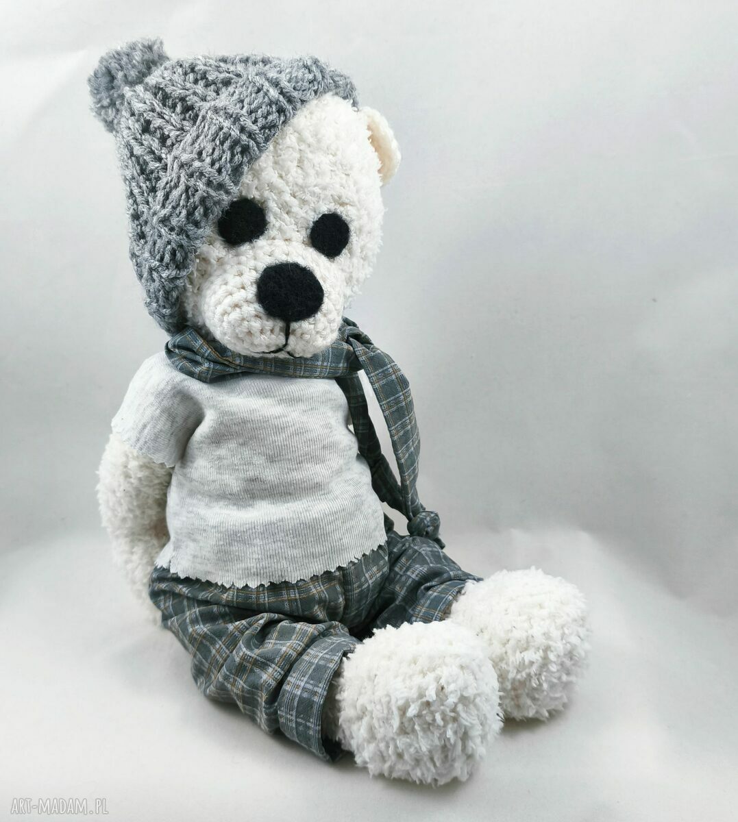 Personalizowany miś szydełkowy 38 cm - imię na koszulce, miękki handmade
