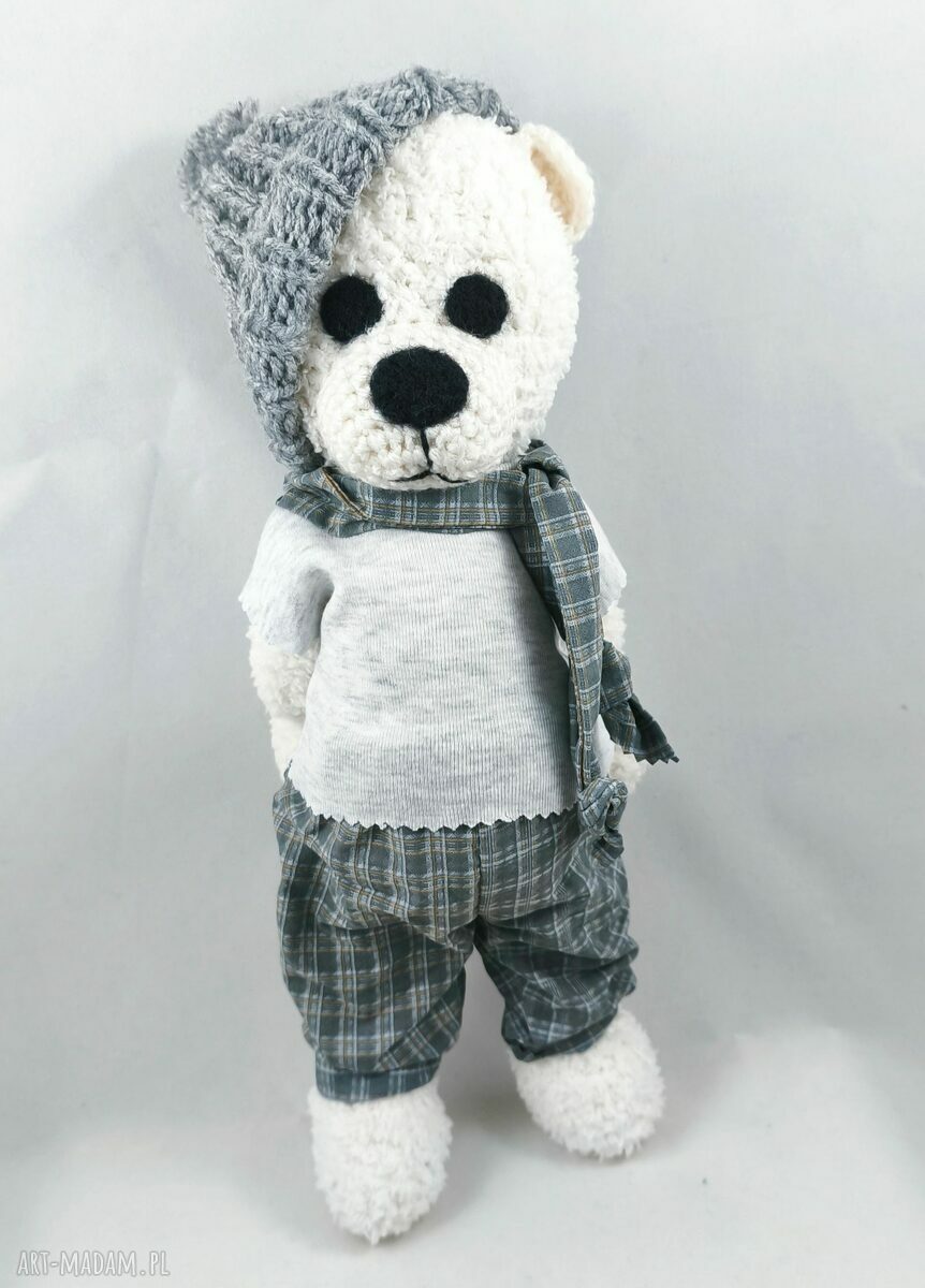 Personalizowany miś szydełkowy 38 cm - imię na koszulce, miękki handmade