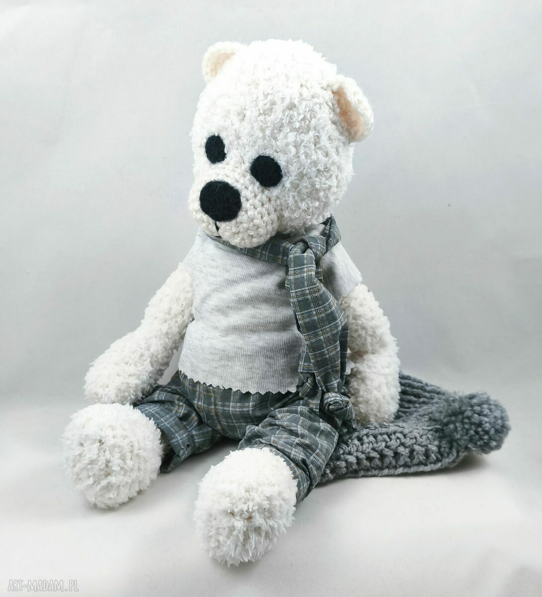 Personalizowany miś szydełkowy 38 cm - imię na koszulce, miękki handmade