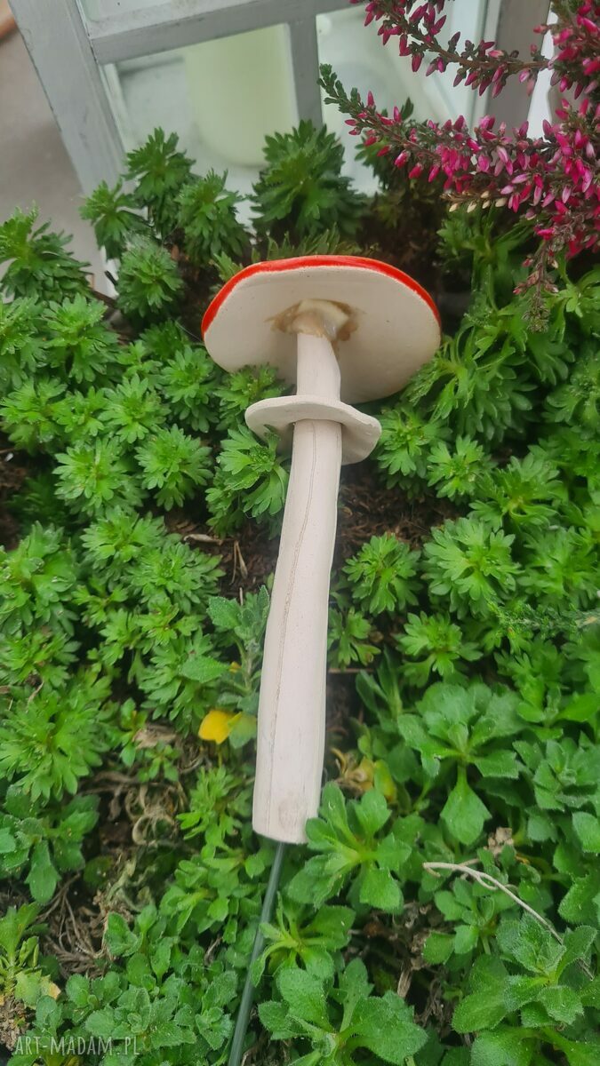 Grzybek ceramiczny na druciku - ozdoba do doniczki