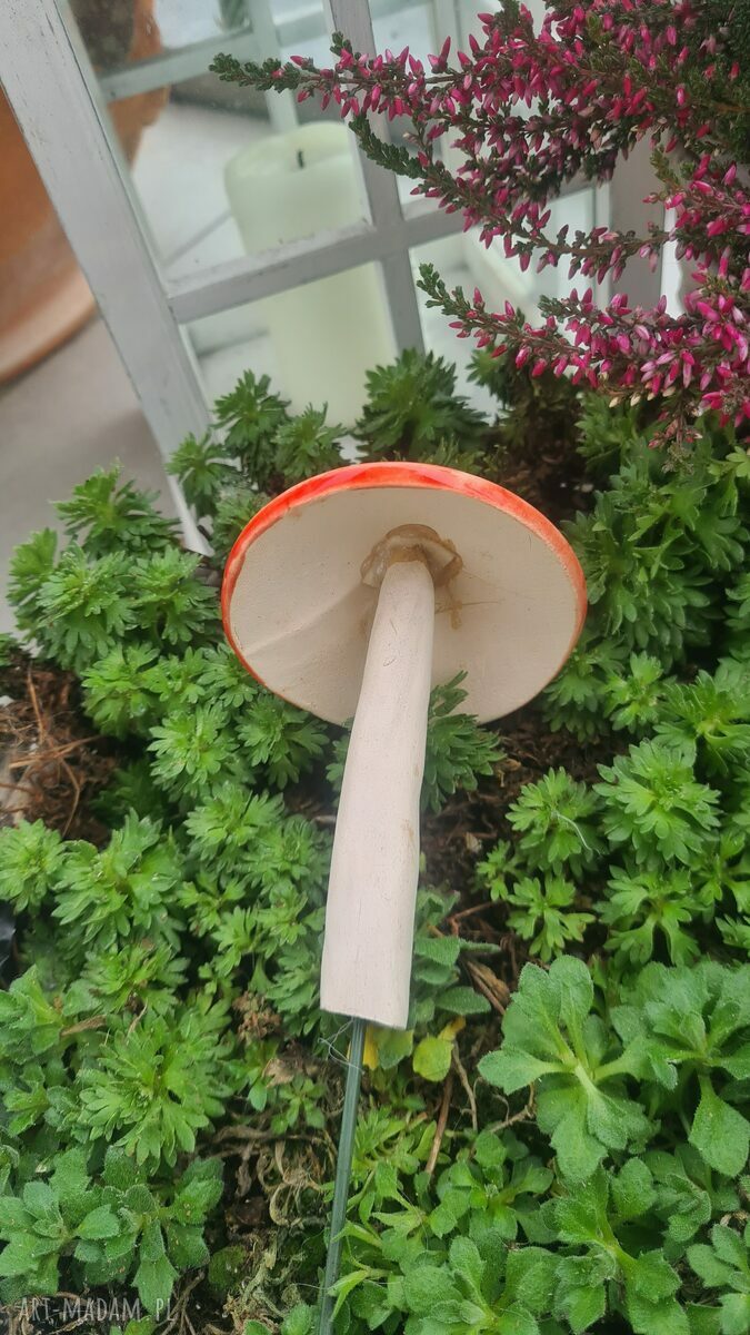 Grzybek ceramiczny na druciku - ozdoba do doniczki