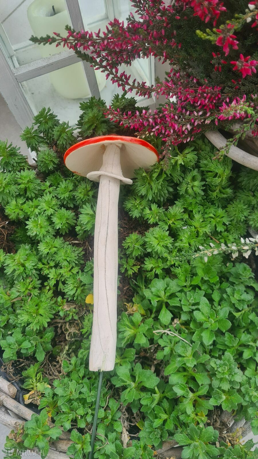Grzybek ceramiczny na druciku - ozdoba do doniczki