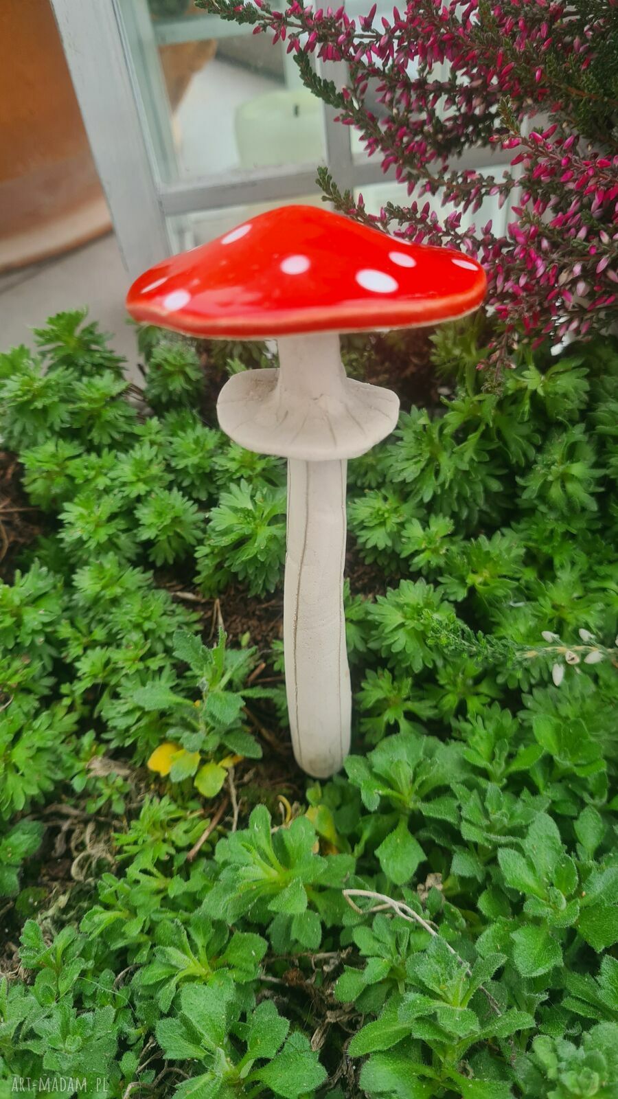 Grzybek ceramiczny na druciku - ozdoba do doniczki