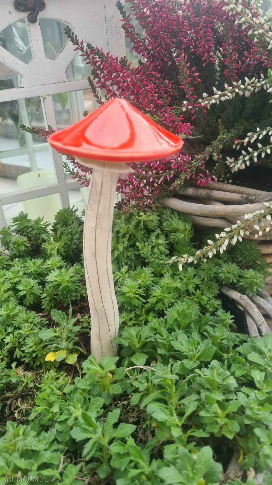Grzybek ceramiczny na druciku - ozdoba do doniczki