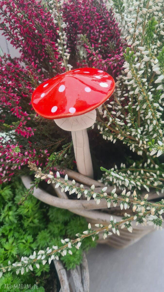Grzybek ceramiczny na druciku - ozdoba do doniczki