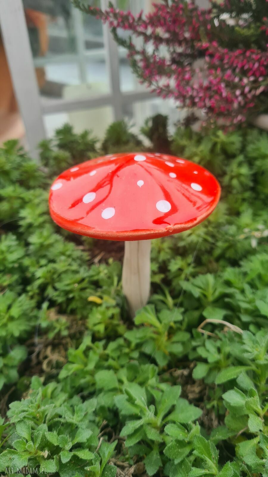 Grzybek ceramiczny na druciku - ozdoba do doniczki i drobny prezent