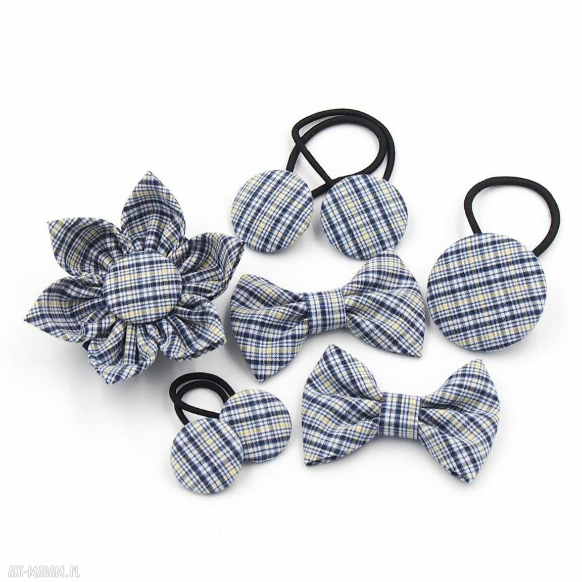 Gumka do włosów Maxi Bobbles Vanda - niebiesko-żółta kratka, rękodzieło