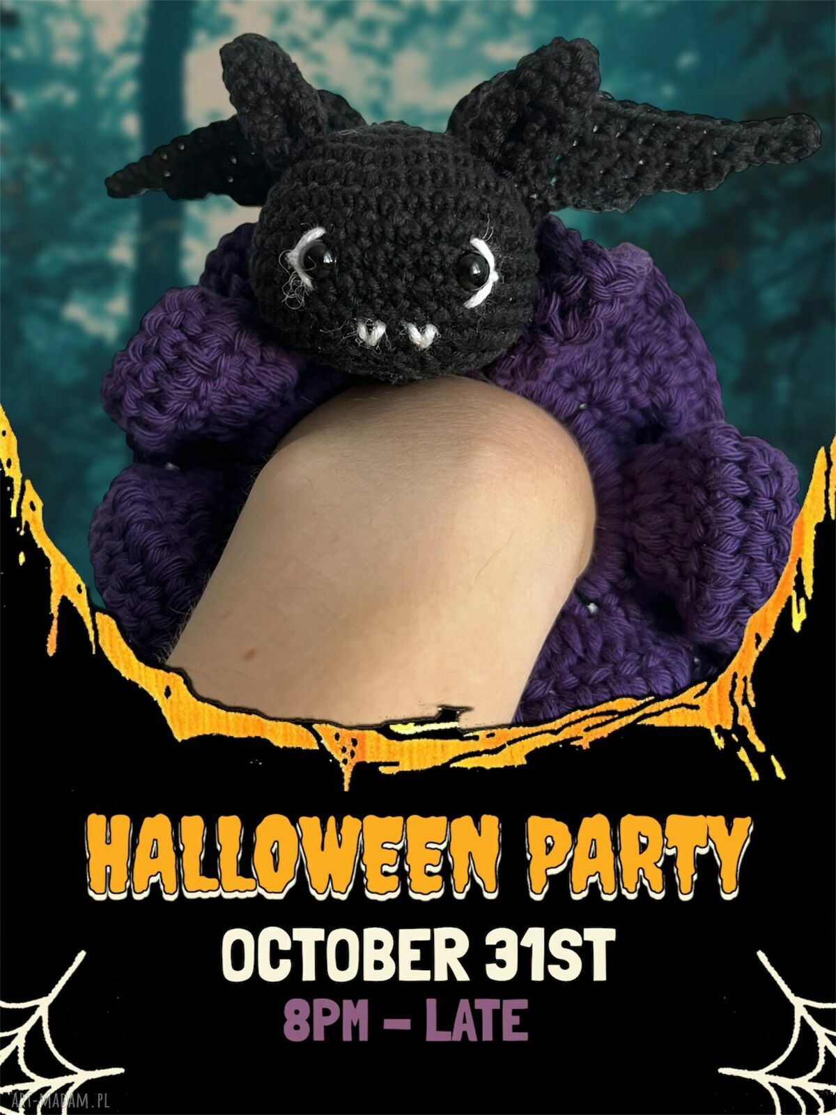 Gumka scrunchie nietoperz na Halloween - ręcznie robiona