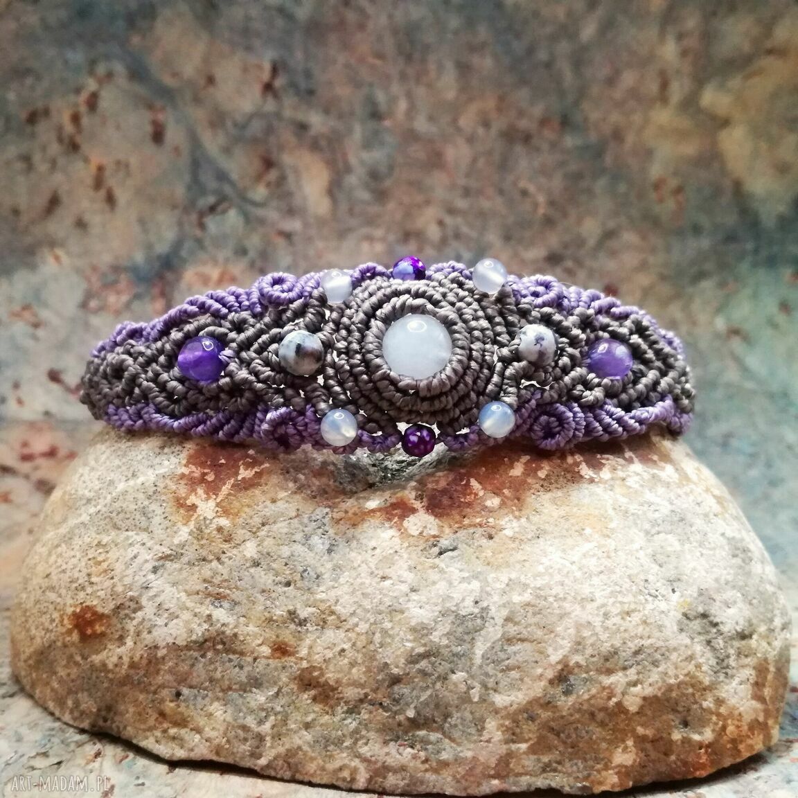 Gwiazda Altair - bransoletka makramowa z kamieniami naturalnymi (amulet na szczęście)