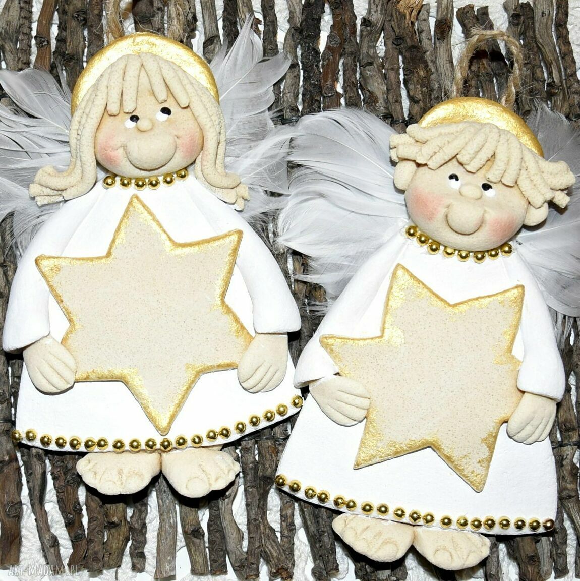 Gwiazdka z aniołkami na prezent na szczęście - rękodzieło z masy solnej