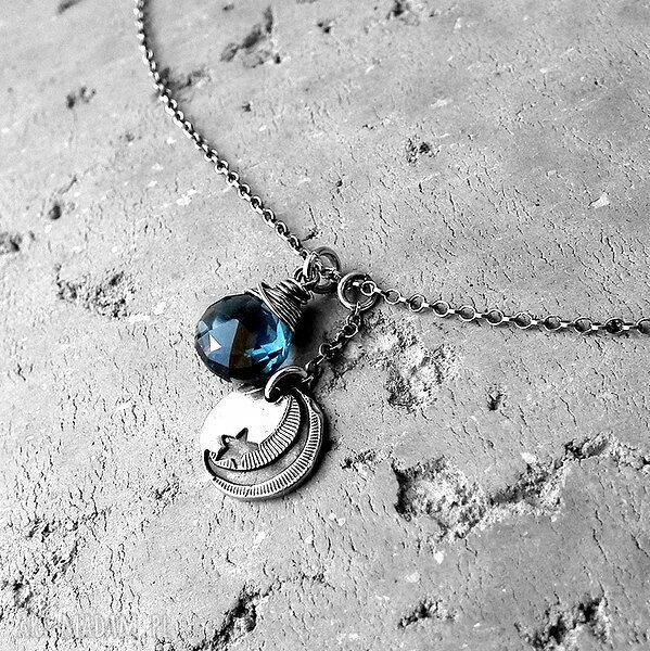 naszyjniki: Noc/Srebro i kwarc granatowy Naszyjnik. HandMade