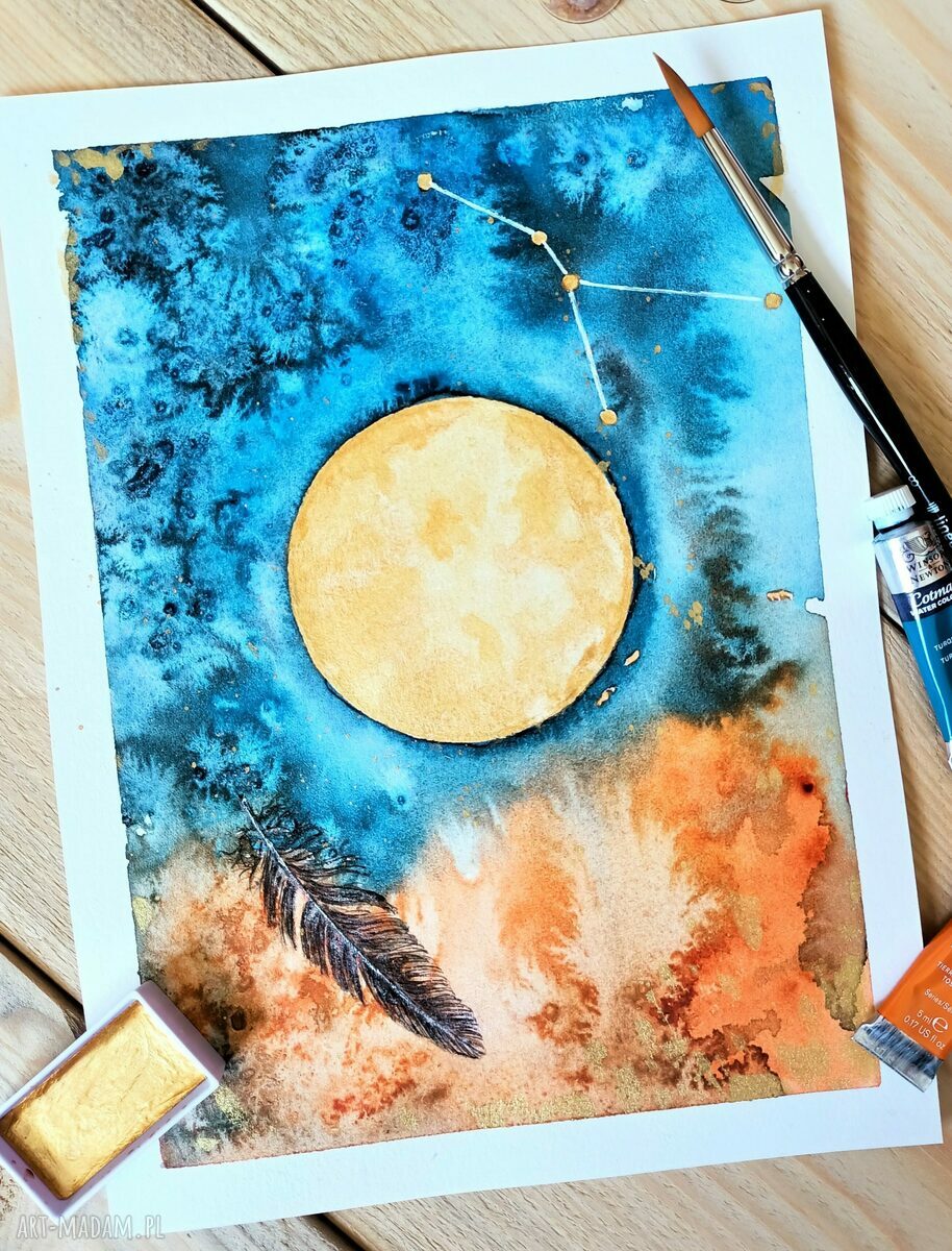 Gwiazdozbiór Raka - akwarela z metalicznym złotem (19x26 cm)