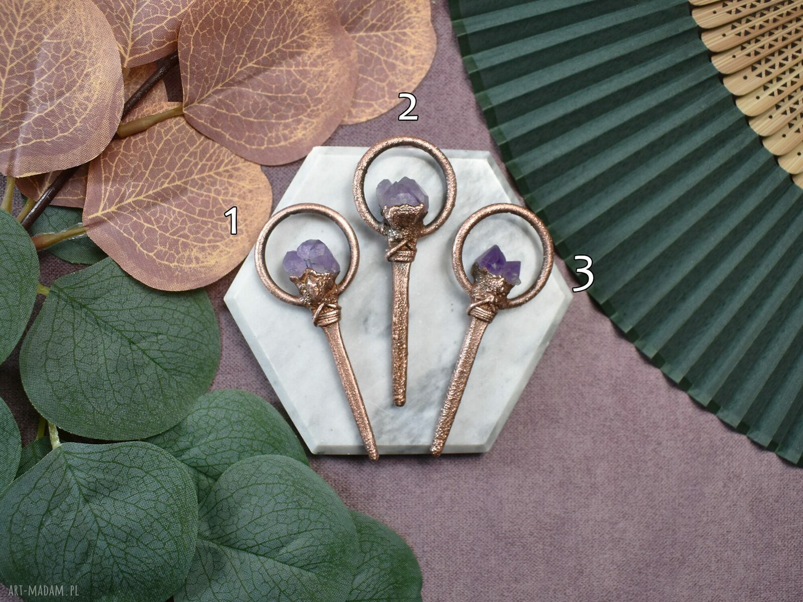 wisiorki: Gwóźdź do trumny Miedziany wisior z surowym ametystem #174 Handmade