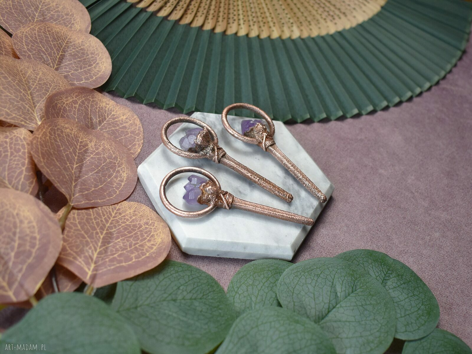 wisiorki: Gwóźdź do trumny Miedziany wisior z surowym ametystem #174 Handmade