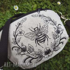 nerka mini pszczółka - zapętlona nitka, haftowana torba