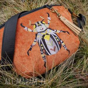 nerka xxl chrząszcz - zapętlona nitka, haftowana torebka, leśna torba