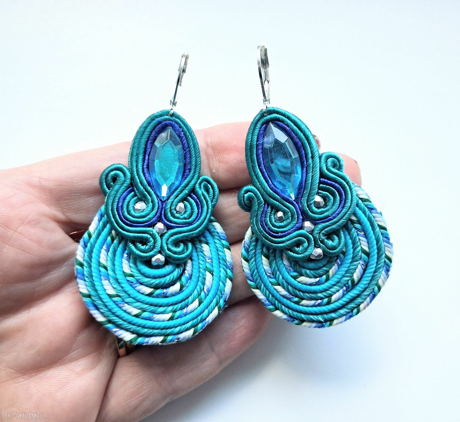 Kolczyki Haftowane Sutasz Turquoise Spiral - Turkusowa Spirala w stylu boho