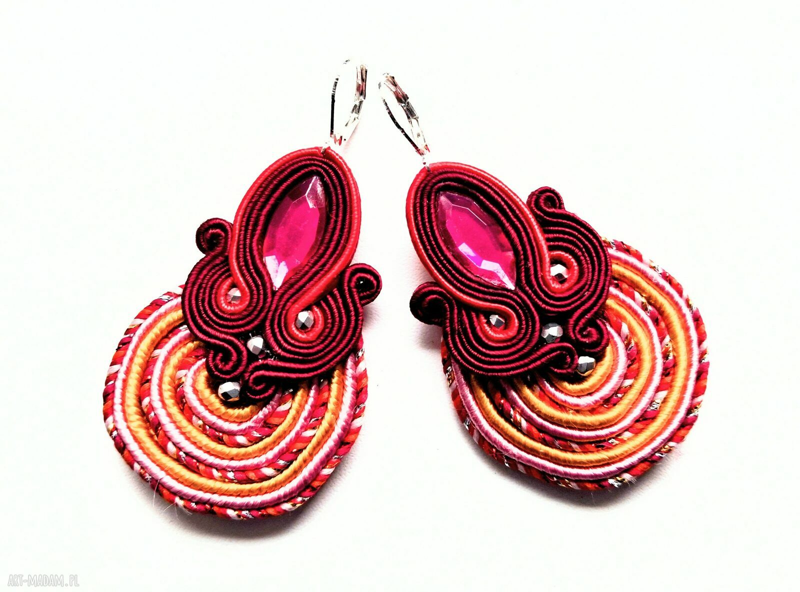 Kolczyki haftowane sutasz Red Spiral