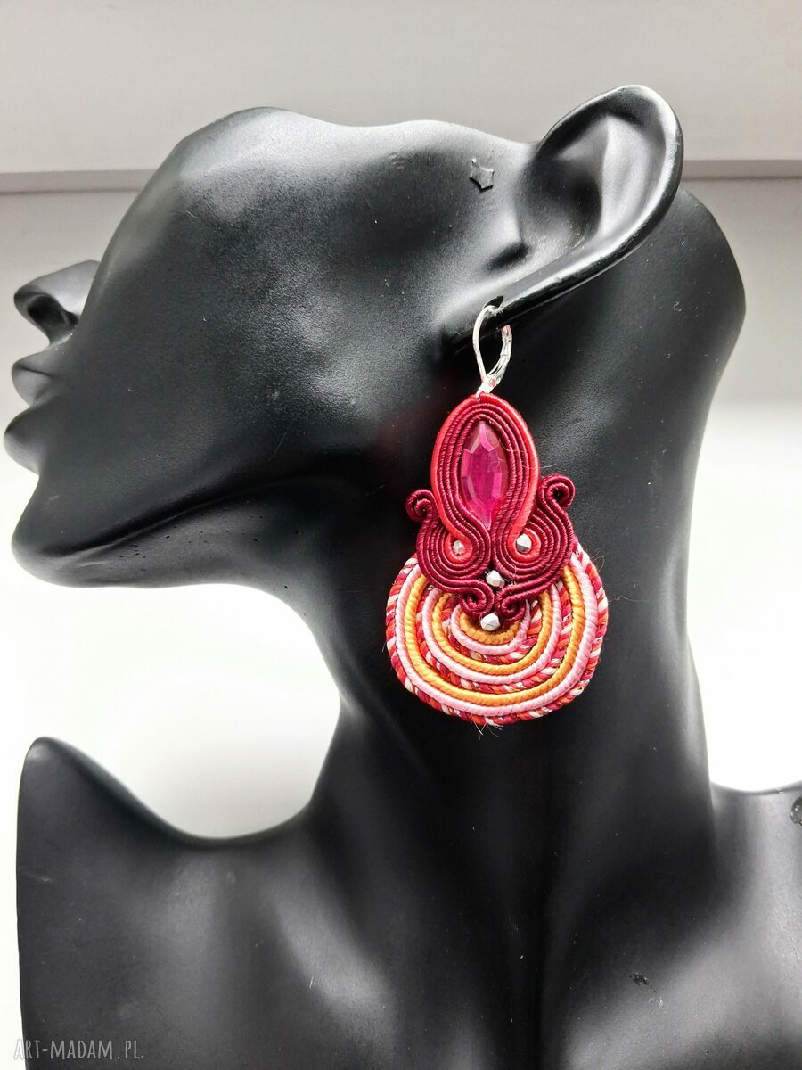 Kolczyki haftowane sutasz Red Spiral