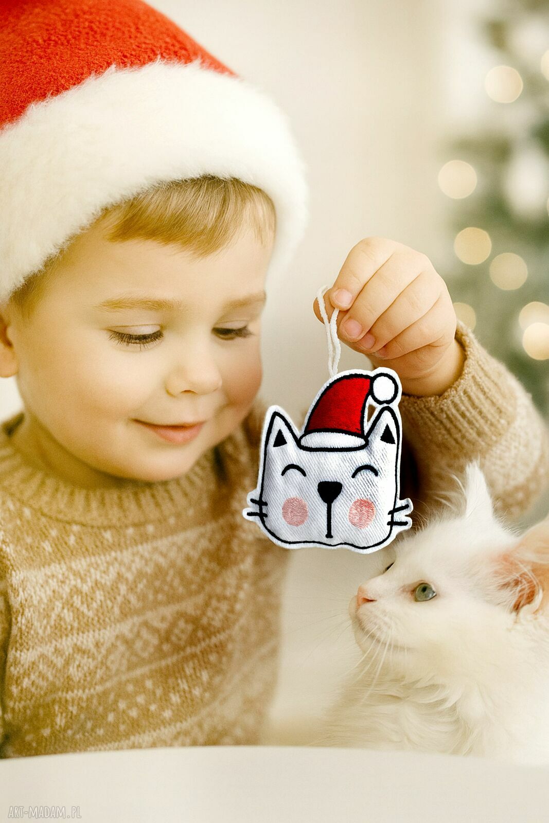 Haftowane ozdoby choinkowe koty - zawieszki świąteczne Tulito zestaw 3 szt.