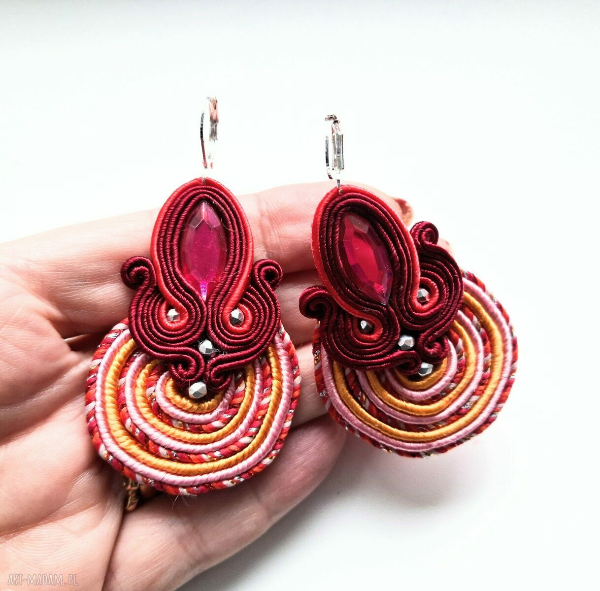 Kolczyki haftowane sutasz Red Spiral