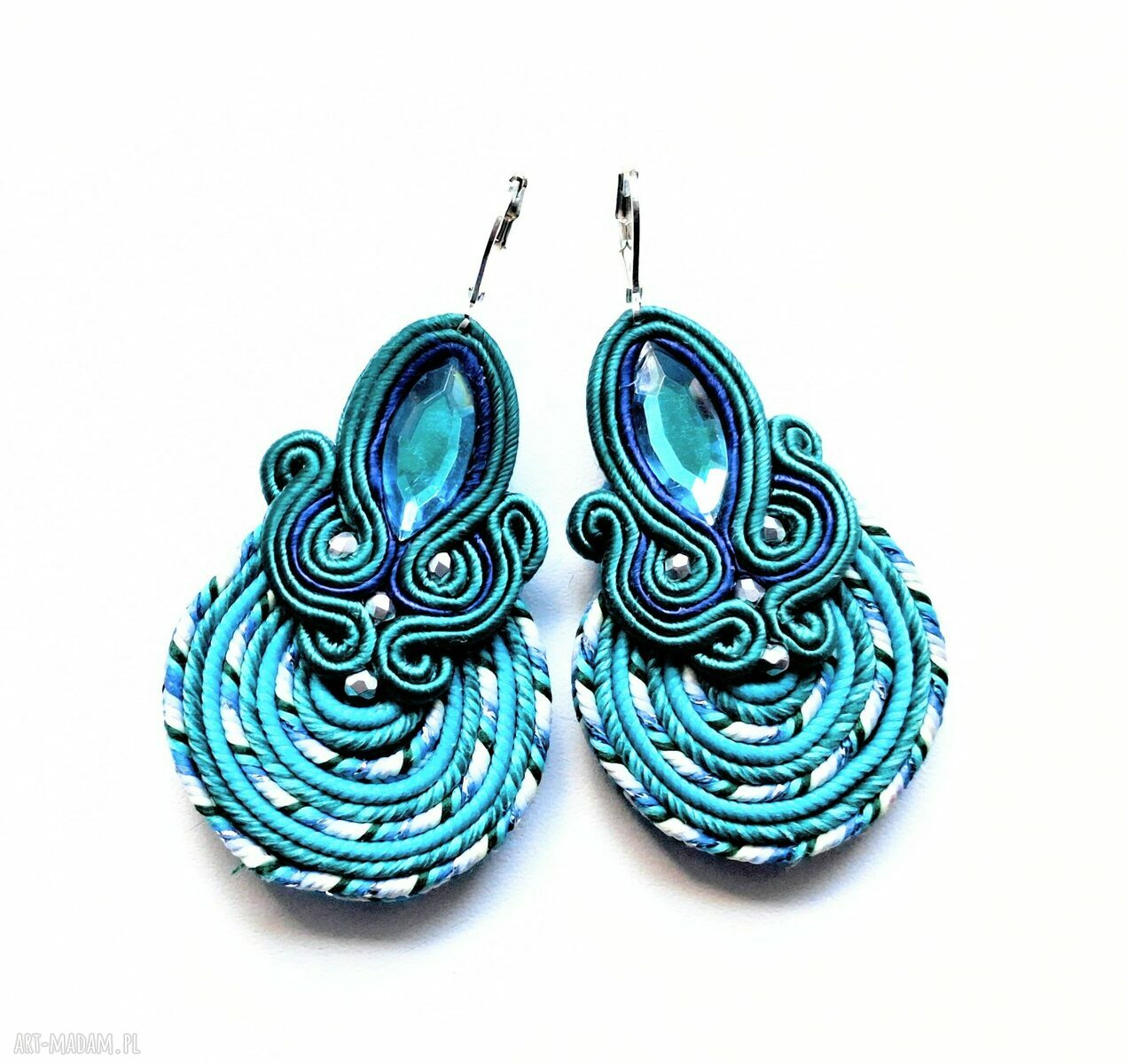 Kolczyki Haftowane Sutasz Turquoise Spiral - Turkusowa Spirala w stylu boho
