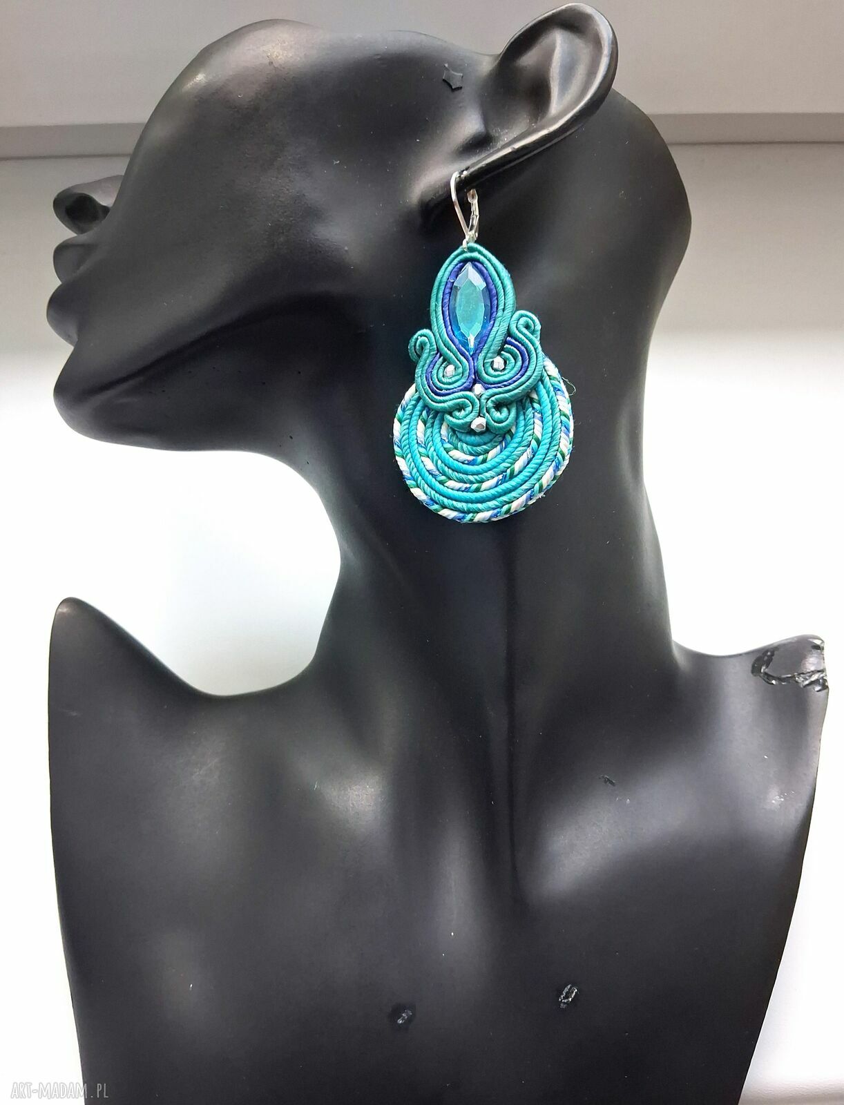 Kolczyki Haftowane Sutasz Turquoise Spiral - Turkusowa Spirala w stylu boho